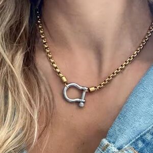 Gold chain Silver Horsebit Necklace